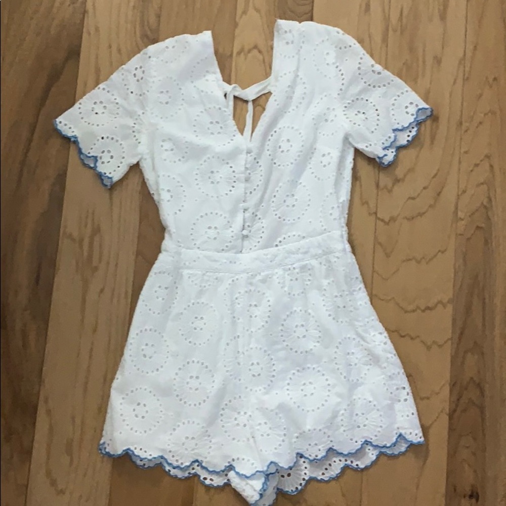white and blue romper
